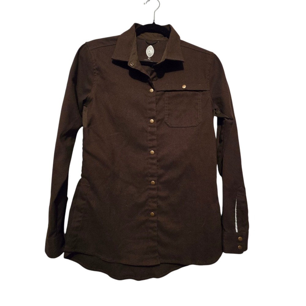 Club Ride Womens Cycling Flannel Shirt SM Snap Button Vent Brown Outdoor Hiking